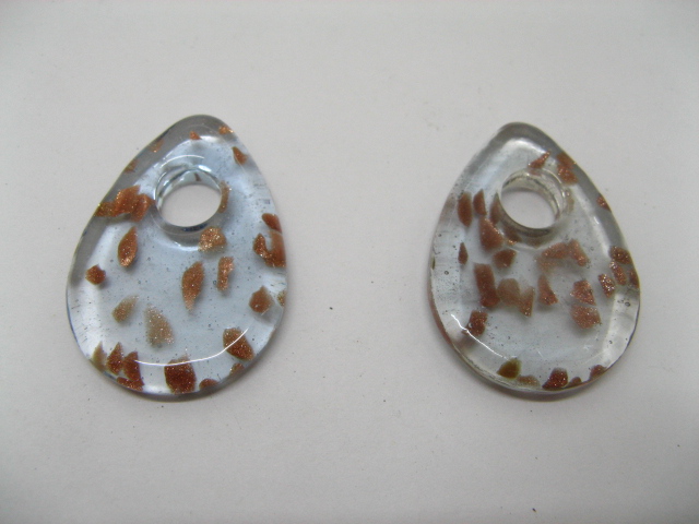 10Pcs 44mm Golden Foil Blue Teardrop Glass Pendants