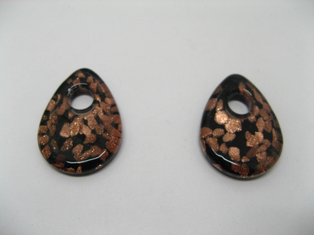 10 Golden Foil Glass 44mm Black Teardrop Glass Pendants 10 Golden Foil Glass 44mm Black Teardrop Glass Pendants