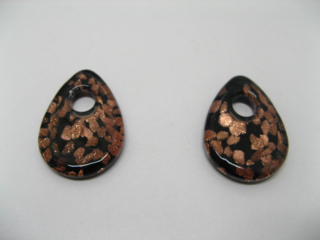 10 Golden Foil Glass 44mm Black Teardrop Glass Pendants - Click Image to Close