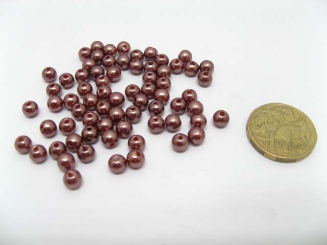 4950 Coffee 6mm Round Simulate Pearl Beads - Click Image to Close