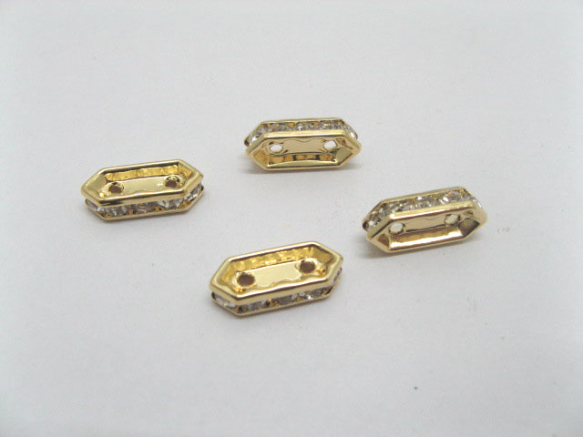 20 Golden Rhinestone Oval 2-strands Spacer Bar Clasps - Click Image to Close