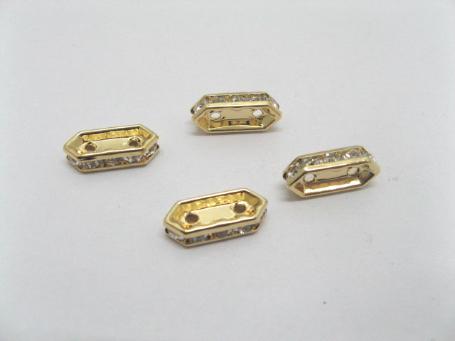 20 Golden Rhinestone Oval 2-strands Spacer Bar Clasps