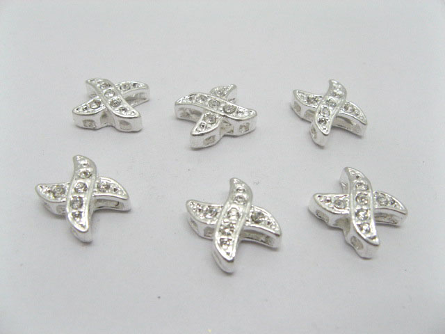 20 Jewelry finding Silver X-Shape Rhinestone Clasps - Click Image to Close