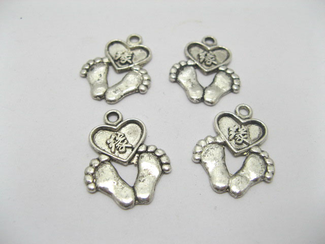 200 Charms Metal feet & Heart Jewellery Pendants - Click Image to Close
