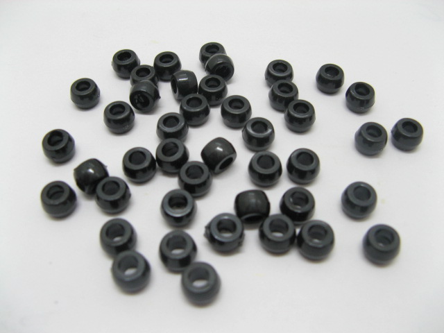 1100 Plastic Black Barrel Pony Beads 6x8mm - Click Image to Close
