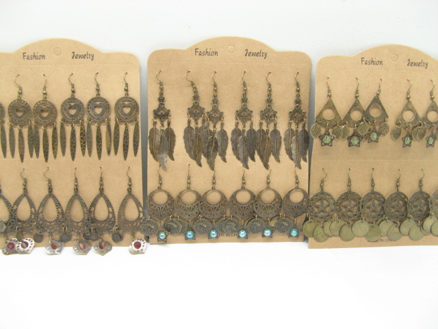 60 Pairs Fashion Bronze Chandelier Dangle Earrings - Click Image to Close