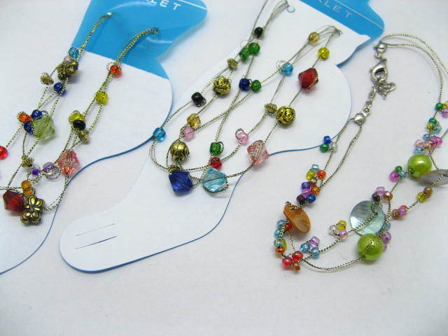 60 Assorted 2-Stranded Beaded charm Anklets - Click Image to Close