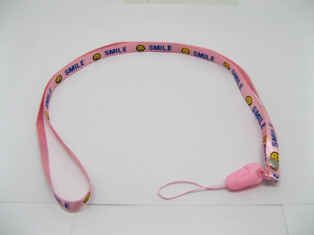 100 pink Smile Face Mobile Phone Strap 10mm wide - Click Image to Close