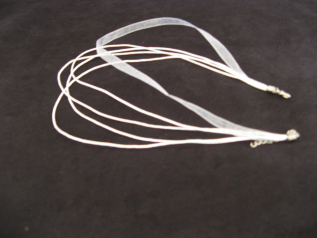 100 White Multi-stranded Waxen & Ribbon for necklace - Click Image to Close