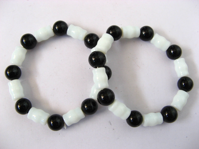 50 Fashion Black Bamboo Knot Glass beads Bracelets - Click Image to Close