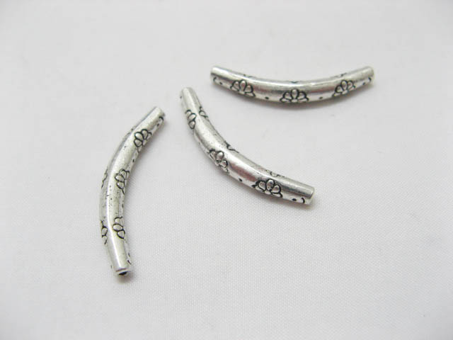 50 Antique Silver Curved Tube Bead Spacer Finding ac-sp310 - Click Image to Close