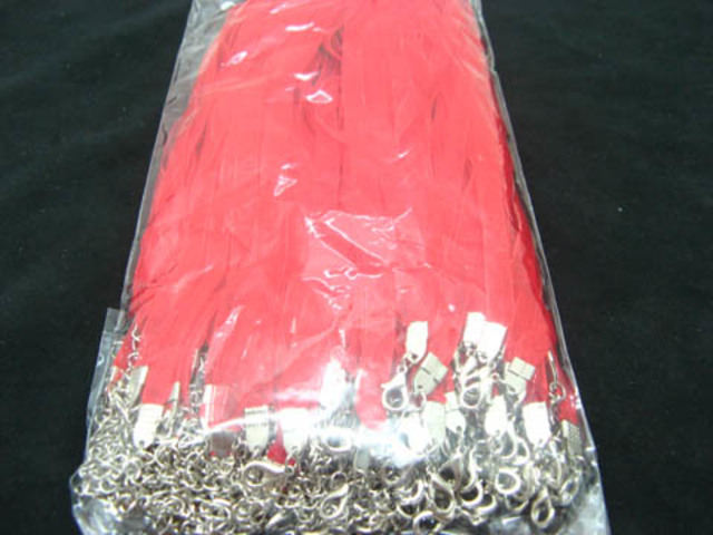 100 Red 2-stranded Ribbon Strings With Connector For Necklace
