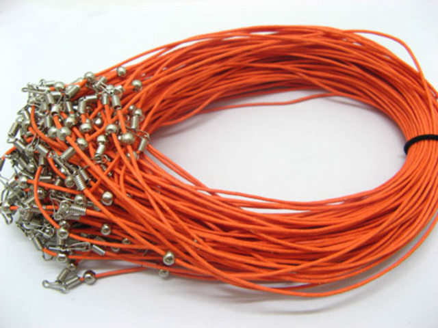 100 Orange Waxen Strings With Connector For Necklace - Click Image to Close