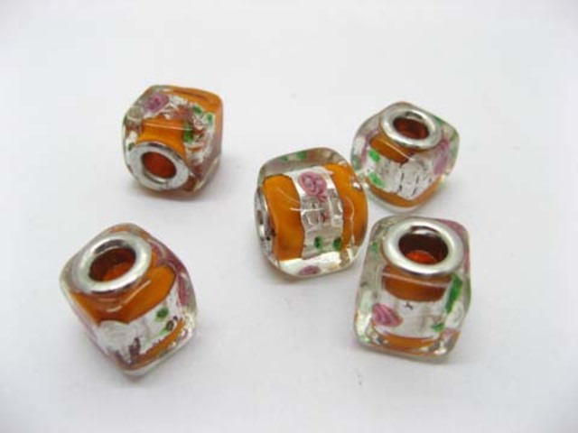 50 Orange Murano Cubic Glass European Beads - Click Image to Close