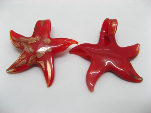 10 Red Gold Foil Glass Sea Star Pendants - Click Image to Close