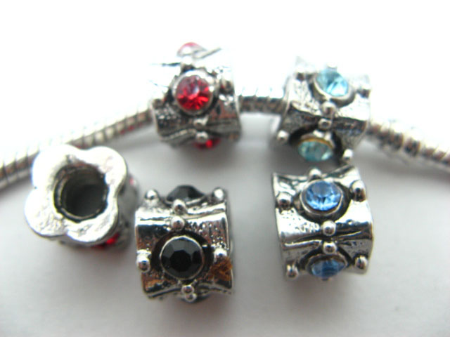 10 Alloy Charms European Thread Beads With Rhinestone ac-sp42