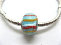 100 Aqua Colourful Stripe Glass European Beads be-g335 100 Aqua Colourful Stripe Glass European Beads be-g335