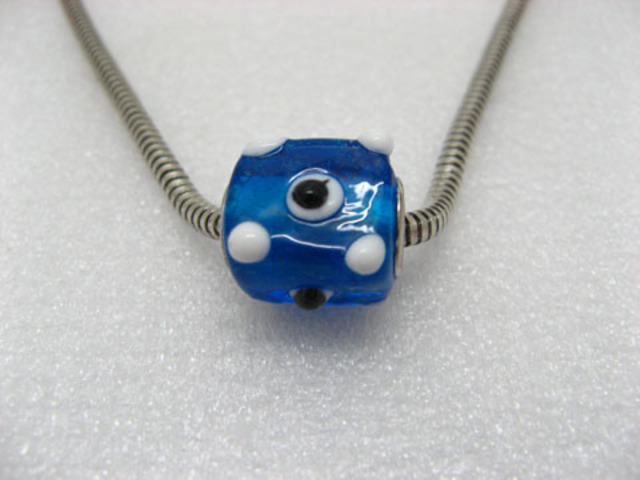 50 Blue Murano Cubic Glass European Beads With White Dots 50 Blue Murano Cubic Glass European Beads With White Dots