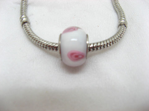 100 White Murano Flower Round Glass European Beads be-g315 - Click Image to Close