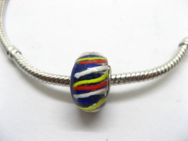 100 Dark Blue Colourful Stripe Glass European Beads be-g332 100 Dark Blue Colourful Stripe Glass European Beads be-g332