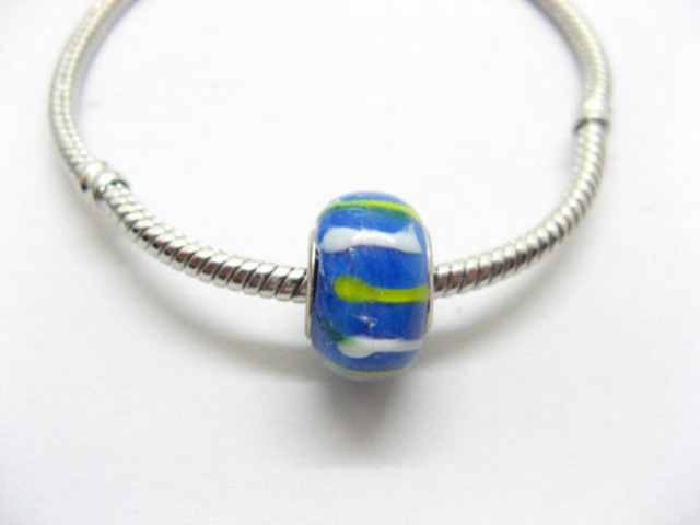 100 Blue Colourful Stripe Glass European Beads be-g337 100 Blue Colourful Stripe Glass European Beads be-g337
