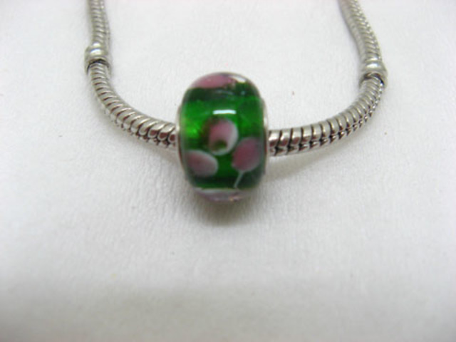 100 Green Murano Flower Round Glass European Beads be-g341 100 Green Murano Flower Round Glass European Beads be-g341