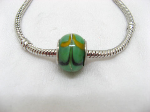 100 Light Green Murano Round Glass European Beads be-g343 - Click Image to Close