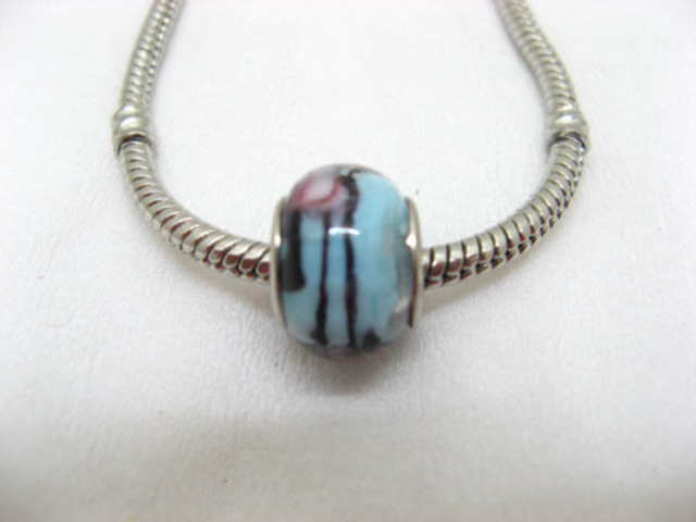 100 Skyblue Murano Flower Round Glass European Beads be-g344 100 Skyblue Murano Flower Round Glass European Beads be-g344