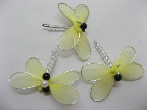 100 Yellow Fairy Dragonfly Jewellery Charms 4cm Pendants - Click Image to Close