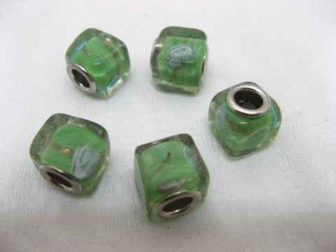 50 Green Murano Cubic Glass European Beads be-g366 - Click Image to Close