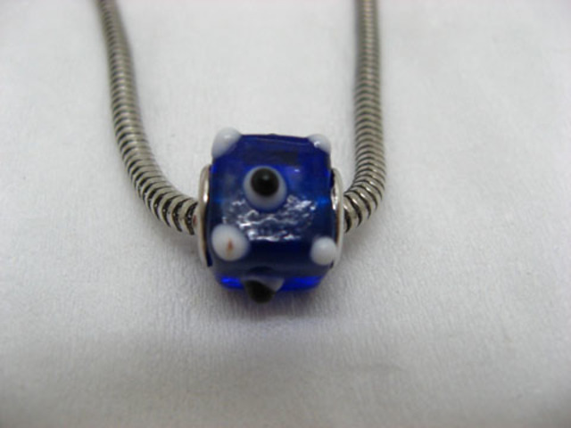 50 Blue Cubic Glass European Beads with White Dots be-g367 50 Blue Cubic Glass European Beads with White Dots be-g367
