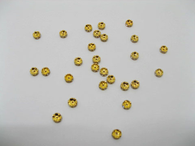 100 Golden Rondelle Flower Rhinestone Spacers Beads - Click Image to Close