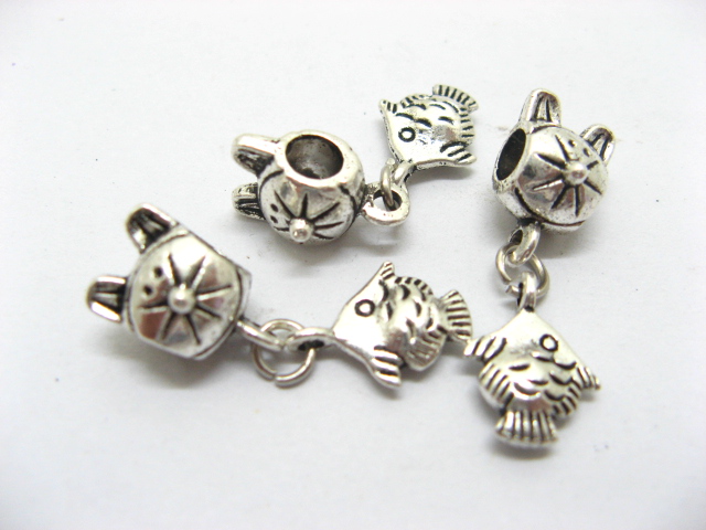 50 Silver Charms Fit European Beads with Fish ac-sp447 50 Silver Charms Fit European Beads with Fish ac-sp447