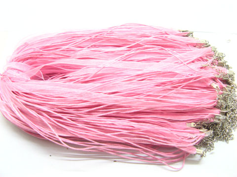 100 Pink Multi-stranded Waxen & Ribbon For Necklace - Click Image to Close