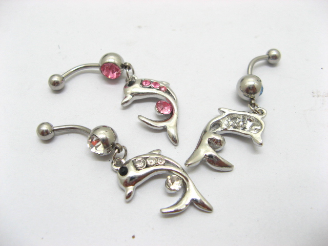 12 Dolphin Rhinestone Belly Body Piercing er-b44 - Click Image to Close
