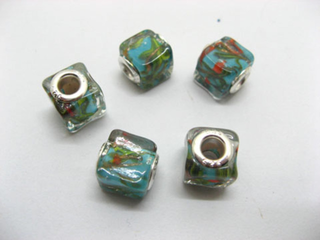 50 Skyblue Silver Cube Glass European Beads 50 Skyblue Silver Cube Glass European Beads