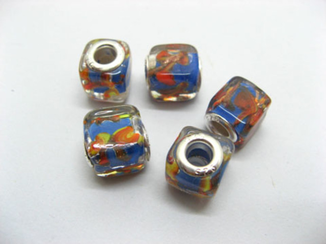 50 Blue Silver Cube Glass European Beads 50 Blue Silver Cube Glass European Beads