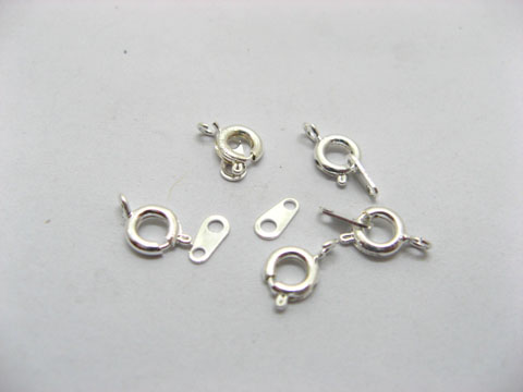 500 Silver Plated Spring Ring Bolt Clasp With Tab 6mm - Click Image to Close