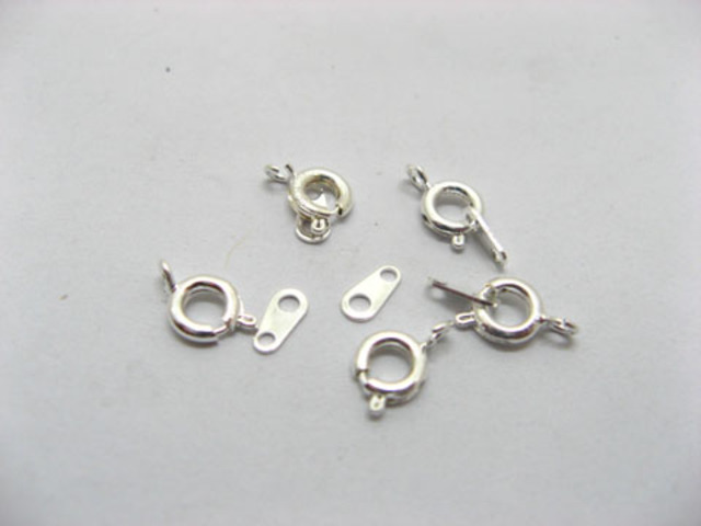 (image for) 500 Silver Plated Spring Ring Bolt Clasp With Tab 6mm
