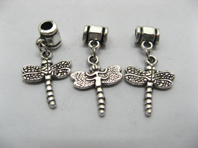 50 Metal European Beads With Dragonfly Dangle ac-sp499 - Click Image to Close