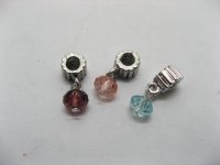 12 Alloy Thread European Beads with Crystal Dangle ac-sp555
