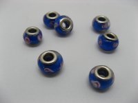 100 Blue Murano Flower Round Glass European Beads be-g438 100 Blue Murano Flower Round Glass European Beads be-g438