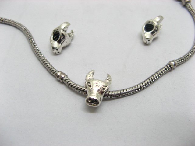 20 Alloy Ox Head Thread European Beads ac-sp544 - Click Image to Close