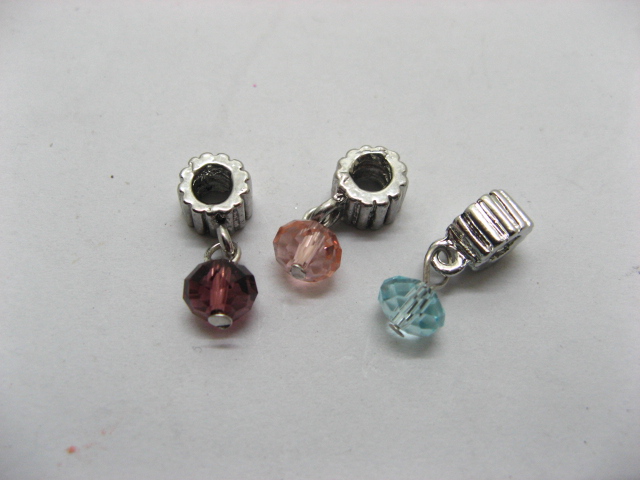 12 Alloy Thread European Beads with Crystal Dangle ac-sp555