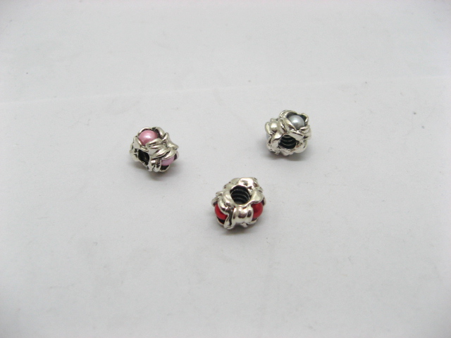 10 Alloy Floral Pearl Thread European Beads ac-sp593 - Click Image to Close