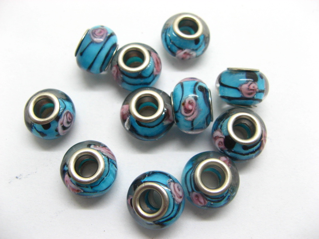 100 Skyblue Murano Flower Round Glass European Beads be-g320 100 Skyblue Murano Flower Round Glass European Beads be-g320