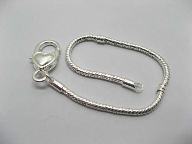 4Pcs Sliver Heart Clasp European Bracelet 19cm ac-str217 - Click Image to Close