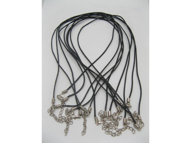 100 Black Waxen Strings With Connector For Necklace - Click Image to Close