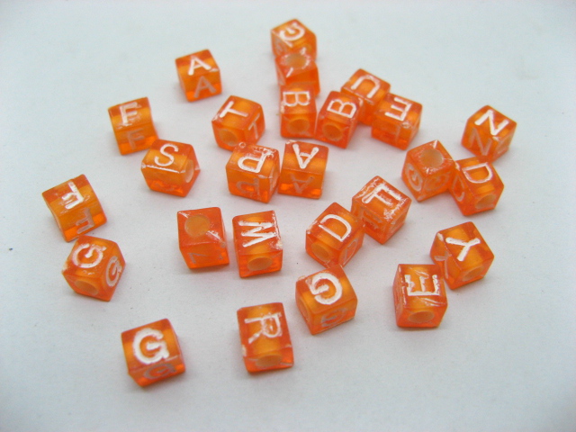 2500 Orange Alphabet Letter Cube Beads 6mm - Click Image to Close