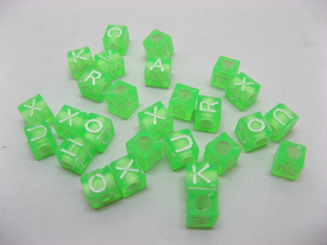 2500 Green Alphabet Letter Cube Beads 6mm - Click Image to Close